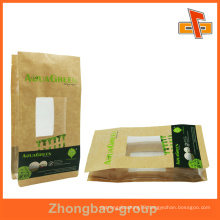 custom plastic square bottom flat bottom bag with window for snack